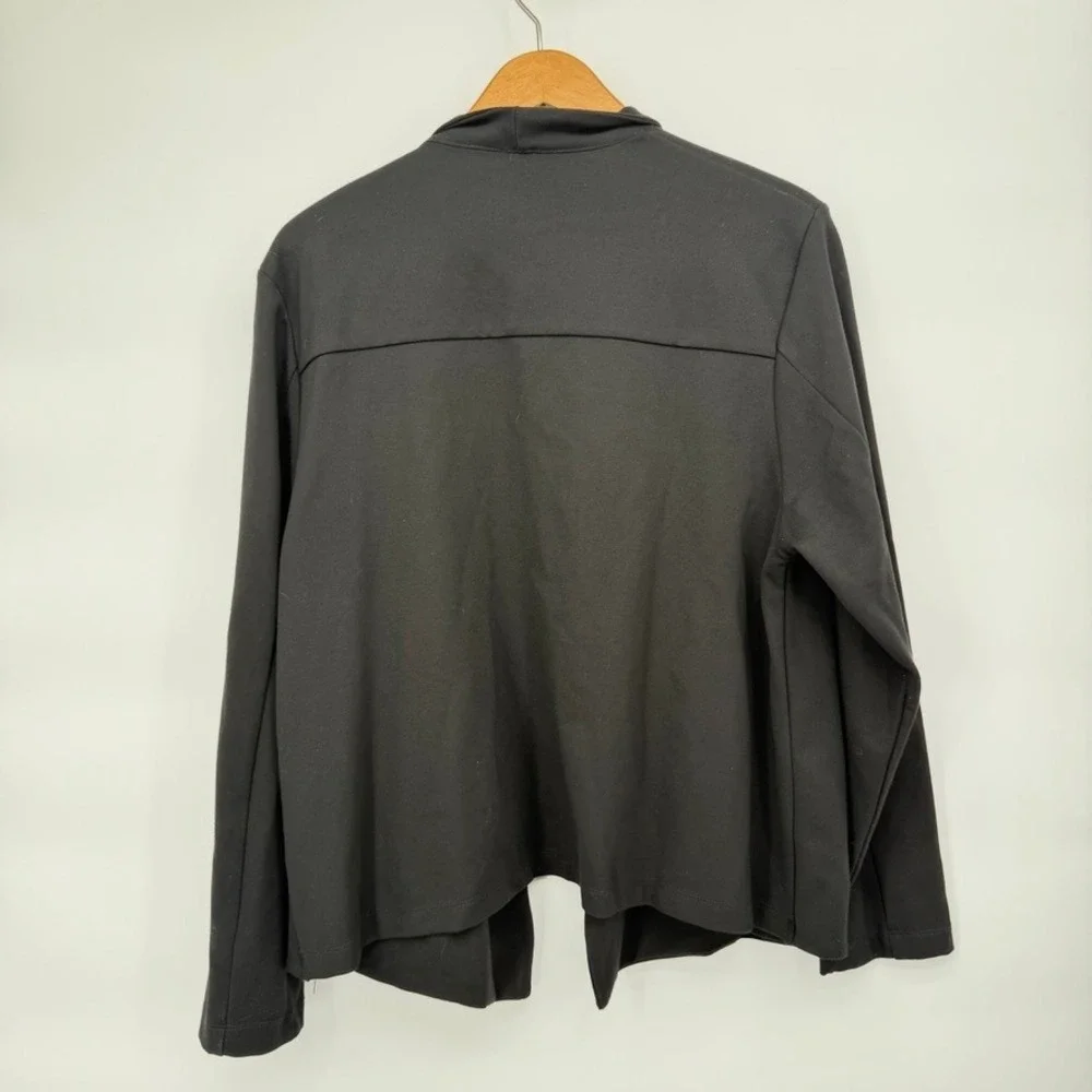 Massini Open Front Drape Neck Blazer Jacket Neutral Layering Black Plus Size 1X - Picture 2 of 8